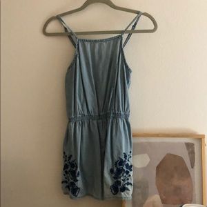 Blue denim romper